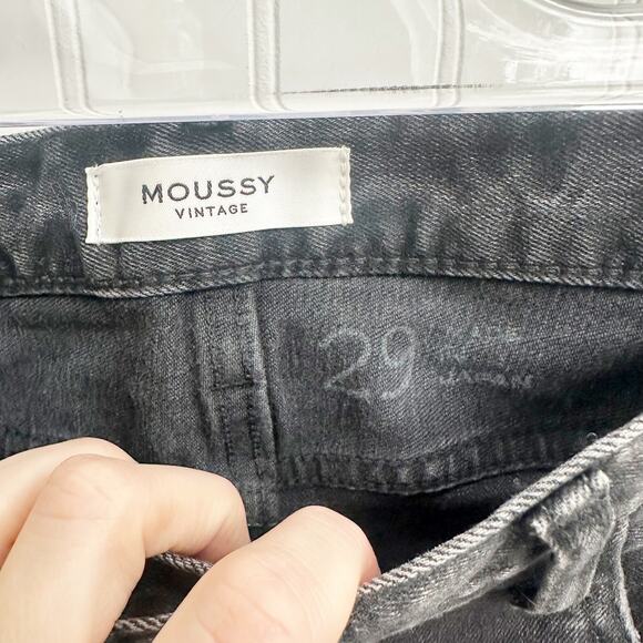 MOUSSY Alhambra Flare-Hi Jeans Black Cropped Flare Split Hem High Rise 29 - Picture 5 of 11